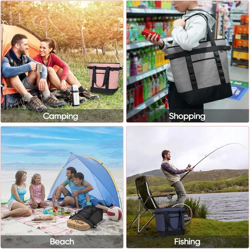 Miniatura 7 de BALEINE Bolsas grandes aisladas para 45 latas, bolsa de mano suave de PEVA, bolsas de comestibles aisladas con cremallera superior