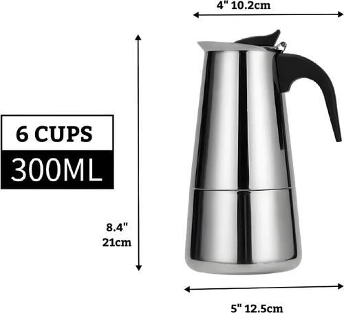 Miniatura 9 de Olla de café Moka de acero inoxidable, cafetera Moka para estufa, percolador de café, cafetera italiana, preparación de café cubano, cafetera Greca