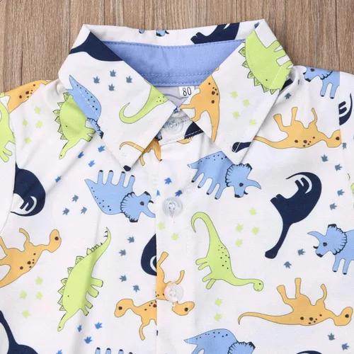 Miniatura 65 de Conjunto de camisa de manga corta con botones y pantalones cortos casuales con diseño de flamingo, para bebés y niños de 1 a 6 años, atuendos