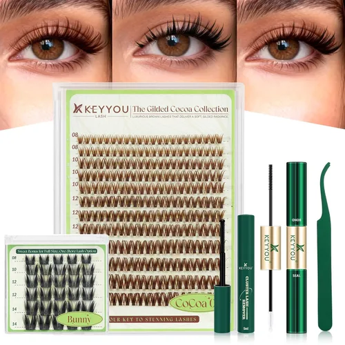 Miniatura 9 de KEYYOU Brown Velure - Kit de racimos de pestañas de terciopelo – Natural Wispy C Curl Manga 0.315-0.630 in, kit de extensión de pestañas incluye