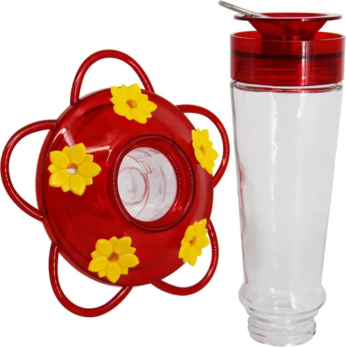 Miniatura 3 de Shrdaepe Comedero para colibríes, comedero para pájaros con botella de vidrio, 5 puertos de alimentación, capacidad de néctar de 10 onzas Rojo