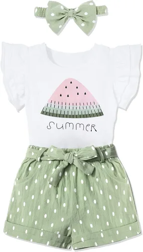 MIGU Toddler Girl Clothes Summer Girls Clothing Sets Girl Stuff T-shirt Shorts Headband 3pcs Sets Gifts