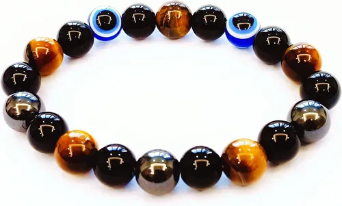 Miniatura 76 de Pulseras de triple protección con piedra de ojo de tigre de obsidiana negra con hematita para hombres y mujeres, pulsera de piedra curativa
