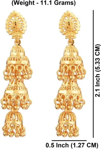 Miniatura 4 de Efulgenz Gold Tone Multilayered Jhumka Jhumki Indian Earrings for Women Dangle Earrings Gold Tone Indian Jewelry Indian Bridal Jewelry for Wedding