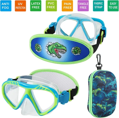 Miniatura 2 de Gafas de natación para niños, cubierta de nariz, gafas para niños sin tirones de pelo,Máscara de natación para niños antiniebla 1 unidad: dinosaurio