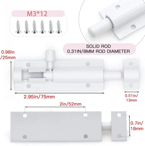 Miniatura 3 de Pestillo de Perno de Barril Deslizante Blanco de 3 Pulgadas, Cerradura de Puerta Deslizante de Aleación de Aluminio, Pestillo de Perno de Puerta