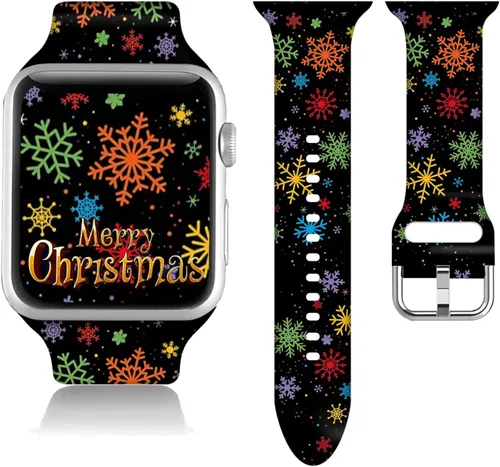 Miniatura 9 de Compatible con Apple Watch de copo de nieve de 38/40/41/42/44/45/46/1.929 in para mujeres y hombres, correa de repuesto de silicona suave para Hojas