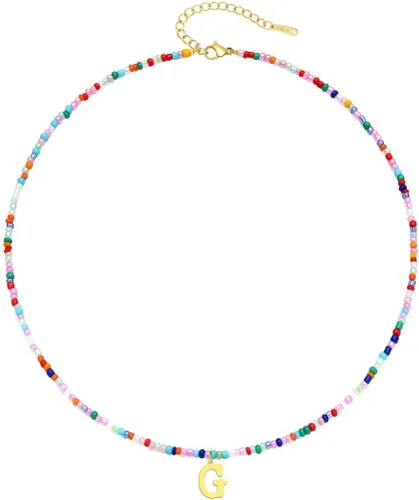JIGIGIJ Collares con iniciales de cuentas coloridas para niñas, adolescentes, regalos hechos a mano, personalizados, de acero inoxidable chapado en