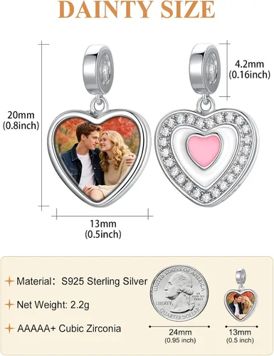 Miniatura 56 de Custom4U Photo Charms for Bracelets 925 Sterling Silver/Gold Plated Heart/Tree of Life/Round Charm Bead Personalized with Picture Custom