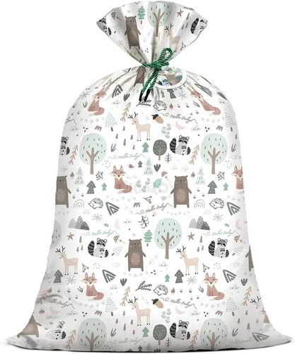 Bolsas de regalo de plástico extragrandes para baby shower de animales del bosque 56*36 pulgadas, bolsa de regalo jumbo de animales del bosque para