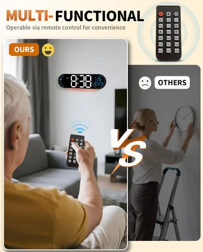 Miniatura 3 de Reloj de pared digital grande de 17.2 pulgadas con control remoto de 9 colores cambiantes, fecha, semana, temperatura, atenuación de brillo