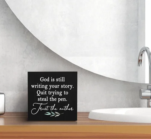 Miniatura 6 de SRADMO God Is Still Writing Your Story, decoración de versículos bíblicos para sala de oración, caja de madera negra cristiana para oficina en casa
