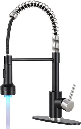 Miniatura 14 de DJS - Grifo de cocina con rociador extraíble, acabado negro mate, ajuste de modo dual, una manija, para 1 o 3 orificios, grifo comercial
