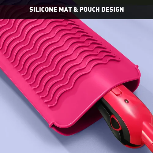 Miniatura 3 de ZAXOP Paquete de 2 bolsas de silicona resistentes al calor para plancha plana, rizador, alisador de cabello, varitas para rizar el cabello, Rosa
