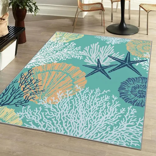 Miniatura 22 de Tritard Alfombra de pasillo costera de 2 x 6 pies, alfombra náutica para pasillo de cocina, con temática de playa, antideslizante, lavable a C1
