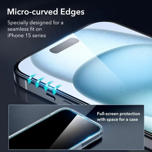 Miniatura 3 de ESR Juego de protectores de pantalla para iPhone 14, 3 protectores de pantalla de vidrio templado y 1 juego de protectores de lente de cámara