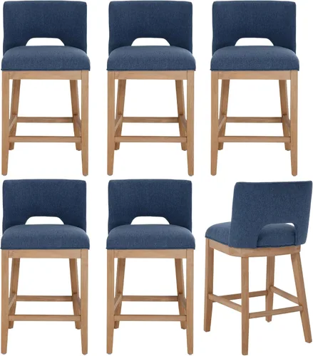 Miniatura 13 de Chairus Juego de 2 taburetes de bar de 26" sin brazos, acolchados con respaldo de madera y patas, taburetes tapizados en tela de lino para encimera