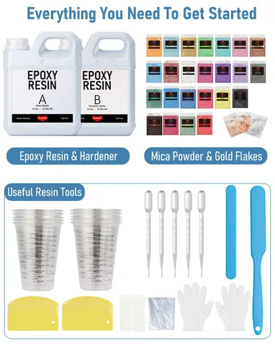 Miniatura 7 de Kit de resina epoxi Smallbudi de 1 galón con 24 colores de polvo de mica, lámina de oro, tazas y palo, resina transparente para principiantes
