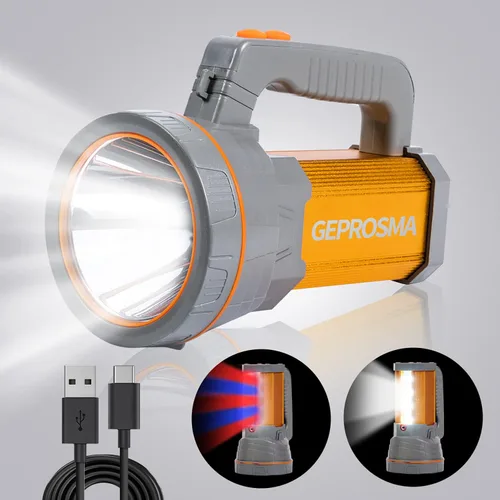 Linterna LED de múltiples funciones, recargable de alto lúmenes, potente y fuerte, foco de mano de metal, súper brillante, largo alcance, 800