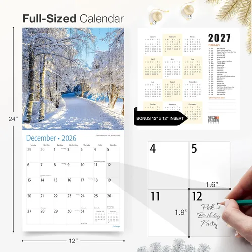 Miniatura 5 de RED EMBER - Calendario de pared Untamed & Beautiful Pathways 2026, de 12 meses, papel grueso y resistente, regalo para las fiestas, calendario