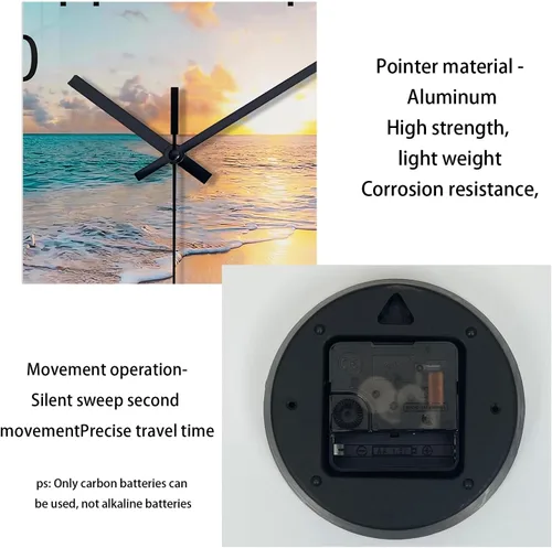 Miniatura 9 de Reloj de pared de playa con pilas, reloj de pared de vidrio de 12 pulgadas, analógico, sin tictac, relojes de pared azules para dormitorio, sala