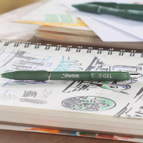 Miniatura 5 de Sharpie S-Gel - Bolígrafos de gel, barril verde, tinta negra, punta media (0.028 in), 4 unidades, para el hogar, oficina, universidad, diario, Verde