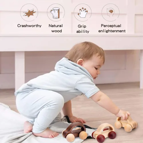 Miniatura 7 de Coche de empuje orgánico para bebés, juguetes de madera, 2 piezas, automóvil de madera y desarrollo de movimientos finos y juguetes Montessori