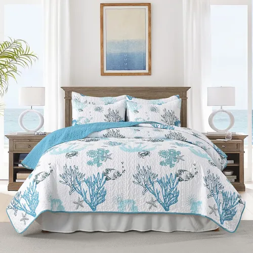 Miniatura 13 de HORIMOTE HOME Juego de edredón bohemio tamaño individual, color azul, bohemio, floral, suave, ligero, para todas las estaciones, colcha de granja
