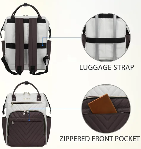 Miniatura 3 de VANKEAN Mochila para portátil de 17 pulgadas para mujeres y hombres, bolsa de trabajo de computadora de moda, Beige-café, 15,6 pulg., Moda