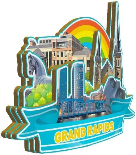 Miniatura 2 de Grand Rapids Michigan USA - Imán de madera para nevera, 3D, monumentos de viaje, coleccionables, recuerdos, decoración hecha a mano, 3455