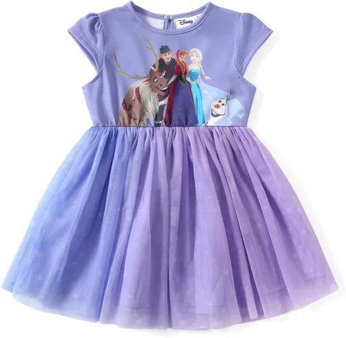Miniatura 36 de Disney Frozen Elsa Princesa Cenicienta Ariel Jazmín Rapunzel Vestido para bebé/niña, Vestido de manga larga con volantes y superposición de malla