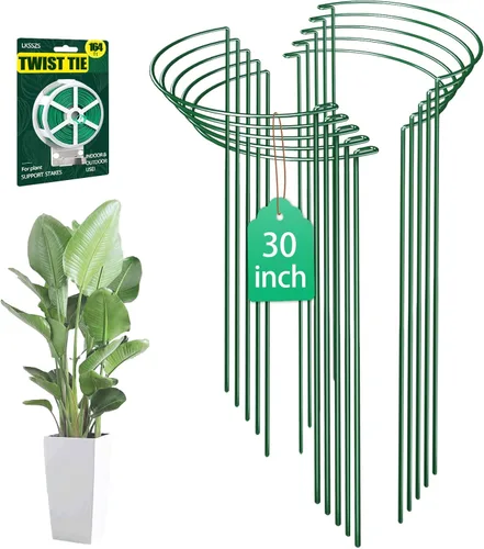 Paquete de 10 estacas de soporte para plantas de 30 pulgadas, jaula de anillo de soporte de peonía semicircular resistente, estacas de metal para