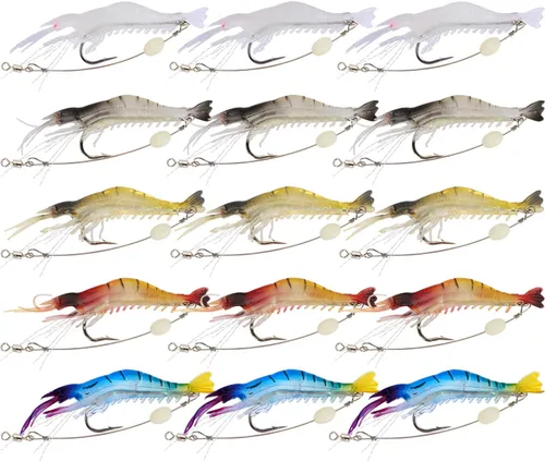 Miniatura 7 de Goture Soft Shrimp Lures Fishing Saltwater Luminous Shrimp Bait Set Fishing Lures with Sharp Hooks for Freshwater Saltwater Trout Bass Salmon