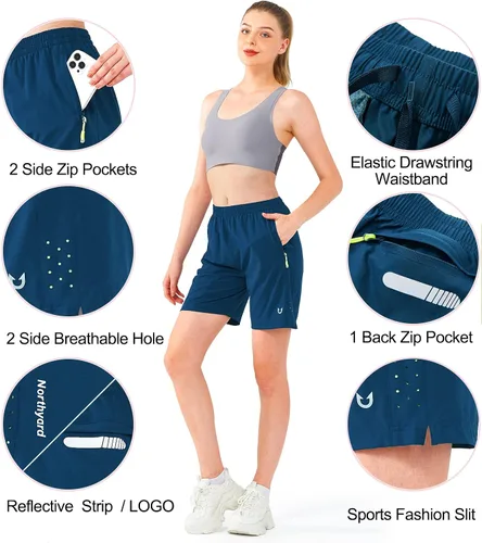 Miniatura 35 de NORTHYARD Pantalones cortos deportivos de senderismo para mujer, de secado rápido, ligeros, para gimnasio, entrenamiento, con 3 bolsillos