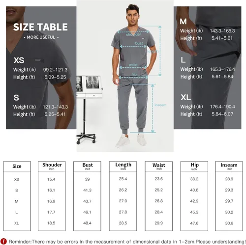 Miniatura 6 de VIAOLI Conjunto de ropa quirúrgica para hombre con cuello en V y pantalón deportivo de 8 bolsillos para enfermería, conjuntos de uniformes médicos