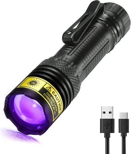 DARKDAWN Linterna UV de 395 nm, luz negra, mini USB, recargable, luz ultravioleta, LED, lámpara de madera, potente detector portátil para manchas de