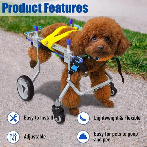 Miniatura 4 de Silla de ruedas ajustable para perros con cuatro ruedas, remolque de bicicleta de movilidad ligera para mascotas discapacitadas, fácil de montar