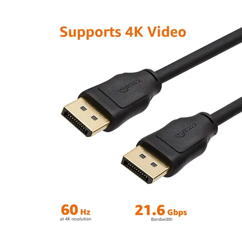 Miniatura 6 de Amazon Basics Cable DisplayPort 1.2, 21.6Gbps de alta velocidad, 4K @60Hz, 2K @165Hz, chapado en oro, 6 pies, negro