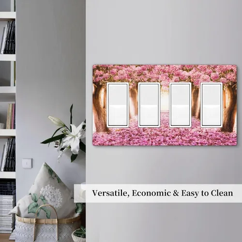 Miniatura 760 de Cubiertas de placa de pared de 3 gang con interruptor de luz de triple palanca, en negro y dorado con esplendor de oro rosa, estampado floral