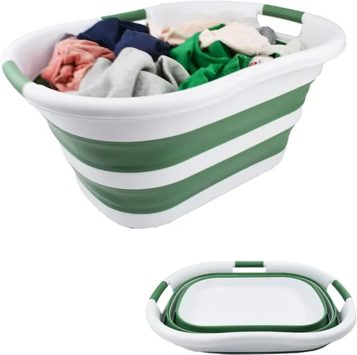 Miniatura 9 de SAMMART Cesta plegable de plástico para la ropa sucia de 40 L (10.5 galones), contenedor de almacenamiento plegable, organizador y tina de lavado