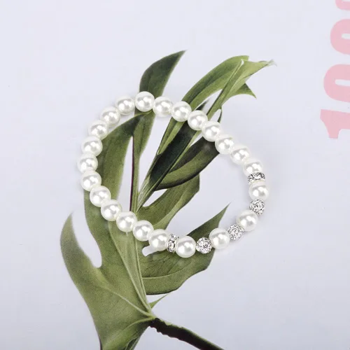 Miniatura 6 de Collar de perlas de imitación de cristal de imitación de cristal blanco de 14.5 pulgadas de 0.236 in, pulsera de pendientes, cuentas de arcilla