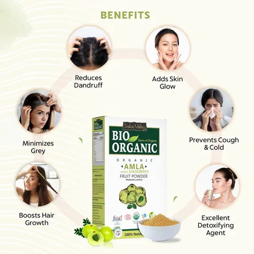 Miniatura 3 de INDUS VALLEY Bio Organic - Polvo de fruta de grosella india Amla 100% natural para el crecimiento del cabello, piel, grosella espinosa india Sin