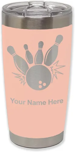 Miniatura 31 de LaserGram Vaso aislado al vacío de 20 onzas, bola de boliche y alfileres, grabado personalizado incluido (negro)