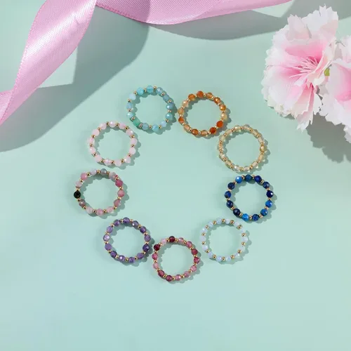 Miniatura 5 de Anillo de cuentas de cristal, piedras preciosas naturales, amatista, cuarzo rosa, aguamarina, turmalina, ojo de tigre, minimalista, anillo apilable