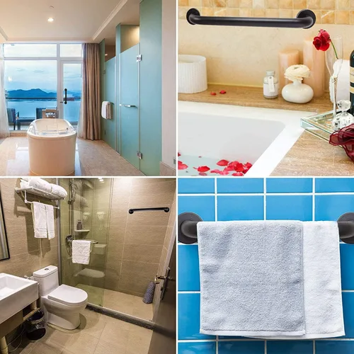 Miniatura 7 de Paquete de 2 barras de agarre negras para ducha de 24 pulgadas, mango de acero inoxidable para baño, barra de equilibrio de ducha de baño, soporte