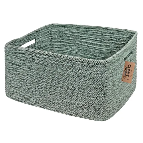 Miniatura 20 de COMFY-HOMI Cesta tejida de cuerda de algodón con asas para estantes, juguetes, libros, cestas de almacenamiento de tela para organizar, organizador