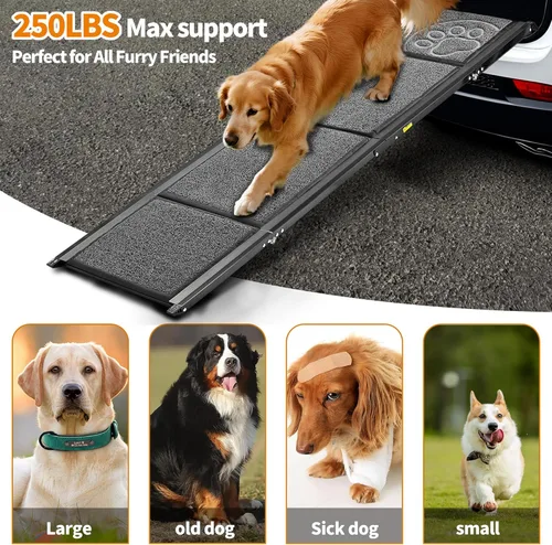 Miniatura 7 de Rampa para Perros para Automóvil de 63" de Largo y 17.3" de Ancho, Rampas Portátiles para Perros Grandes con Superficie de Alfombra Antideslizante