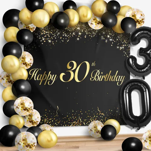 Miniatura 20 de Juego de globos negros de feliz cumpleaños 70 – Decoración de guirnalda temática de fiesta con texto en inglés "Cheers to 70 Years Old Party Theme
