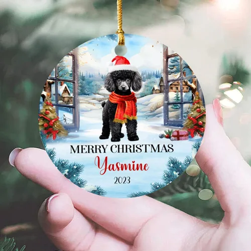 Miniatura 5 de Adorno personalizado de caniche negro, regalo para perro, mamá, perro, papá, adorno de Navidad único de perro caniche negro 2025, adorno de caniche