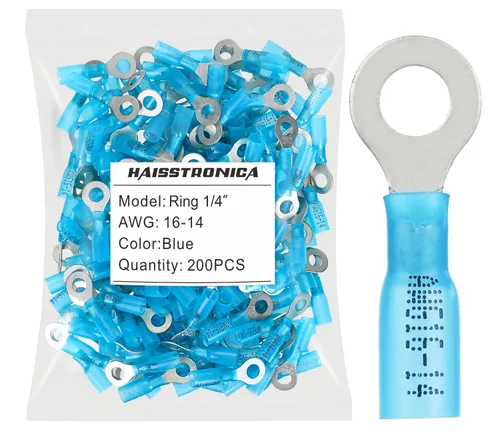 Miniatura 11 de haisstronica 100 conectores de anillo termorretráctiles de grado marino azul de 1/4 pulgadas, conectores de terminales de anillo de cobre rojo